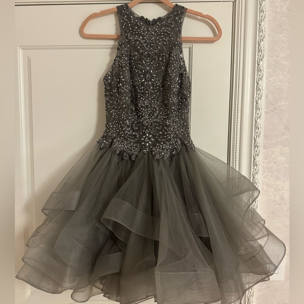 Ball-Gown/Princess Scoop Short/Mini Lace Tulle Prom Dresses With Sequins